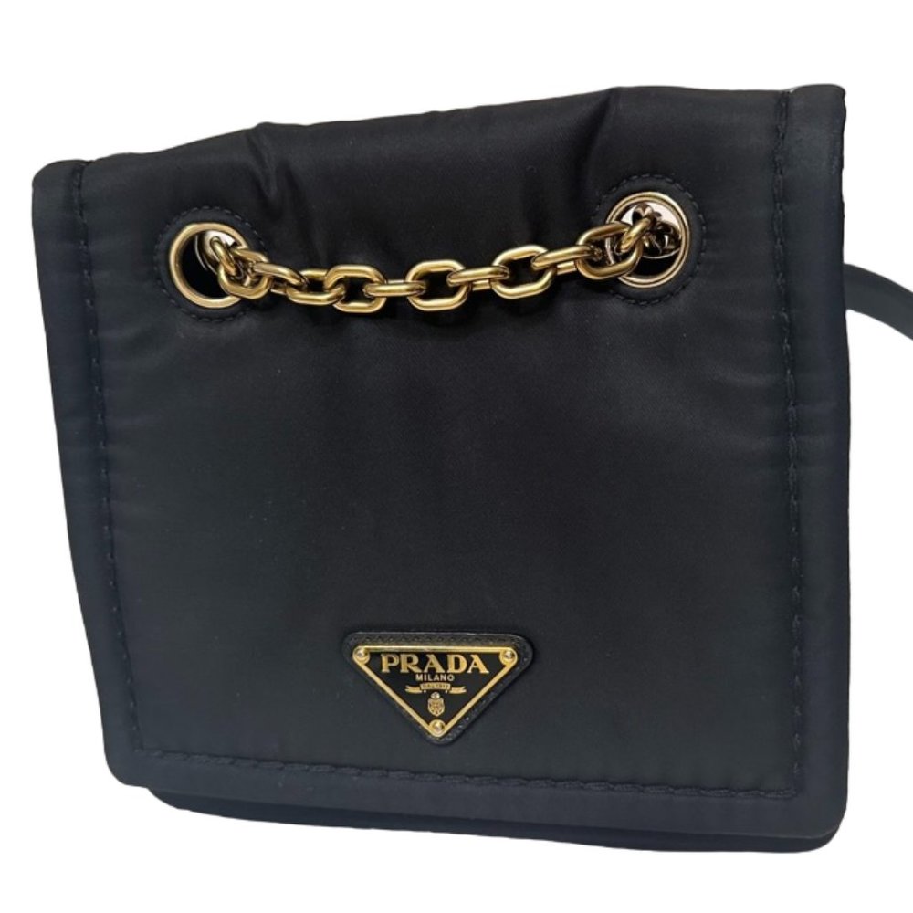 Prada Tessuto Nylon Chain Crossbody Shoulder Bag Black - Picture 15 of 16